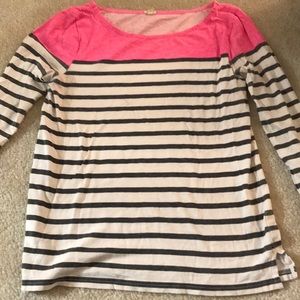 J.Crew Neon Pink and Grey Stripe 3/4 Sleeve Tshirt